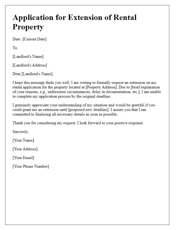 Letter template of application extension plea for rental property