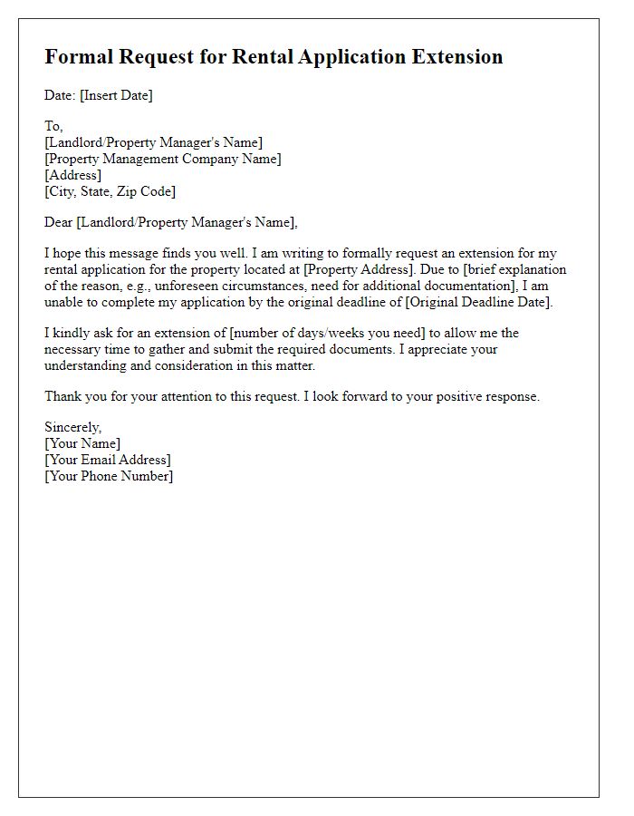 Letter template of formal request for rental application extension