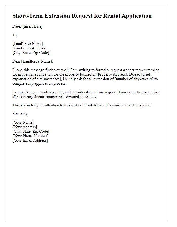 Letter template of short-term extension request for rental application