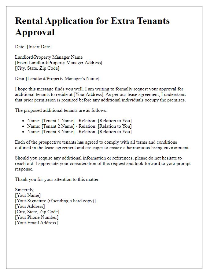 Letter template of rental application for extra tenants approval.