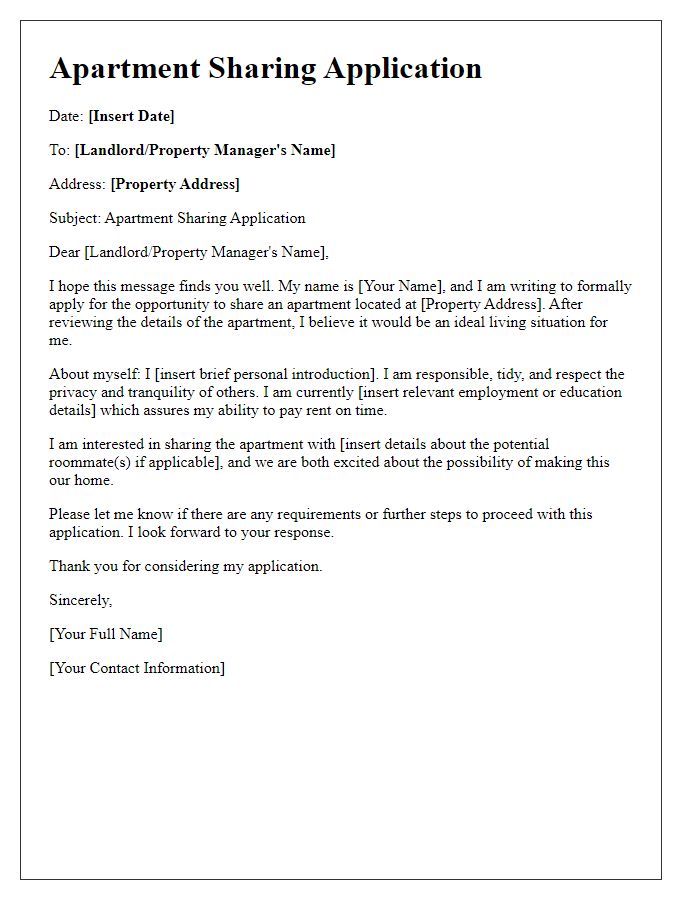 Letter template of apartment sharing application