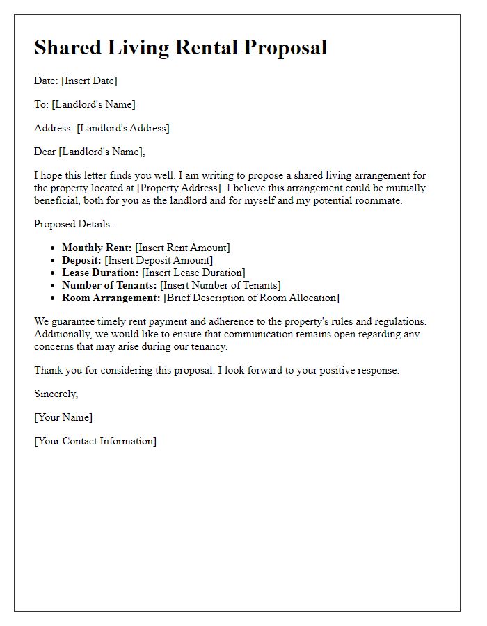 Letter template of shared living rental proposal