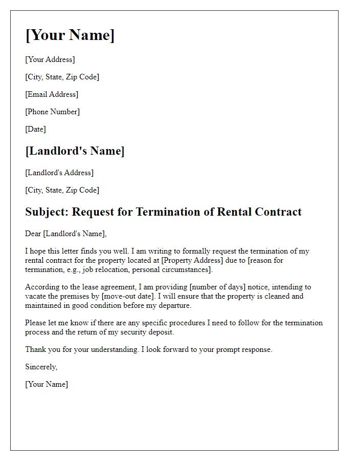 Letter template of formal request for rental contract termination