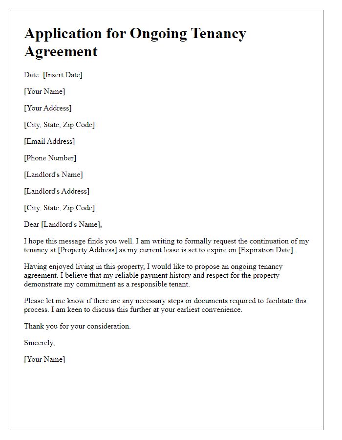 Letter template of application for ongoing tenancy agreement.