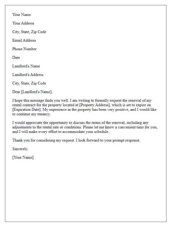 Letter template of formal request to renew rental contract.