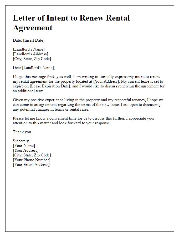 Letter template of intent to renew rental agreement.