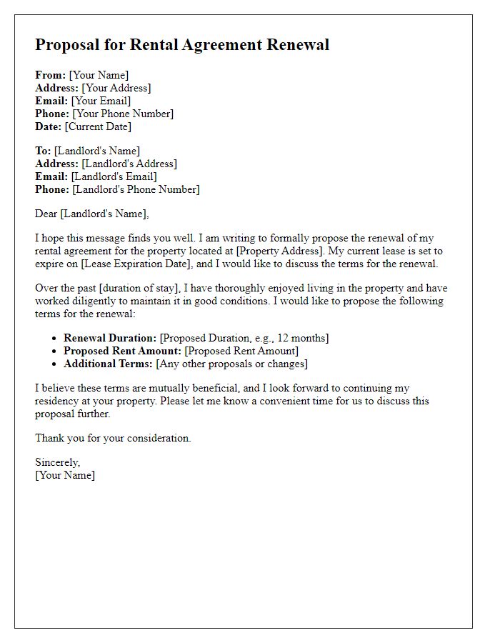 Letter template of proposal for rental agreement renewal.