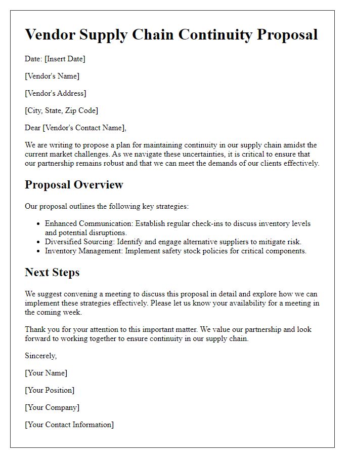 Letter template of vendor supply chain continuity proposal