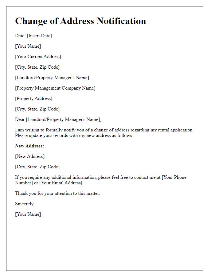 Letter template of change of address in rental application