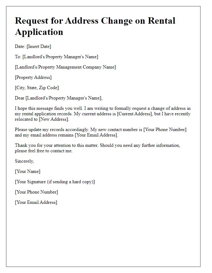 Letter template of request for rental application address change