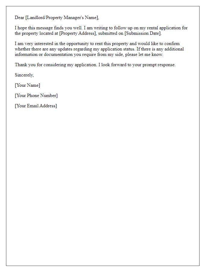 Letter template of rental application follow-up after submission