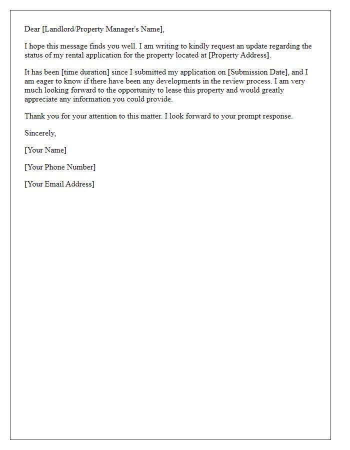Letter template of rental application progress update request