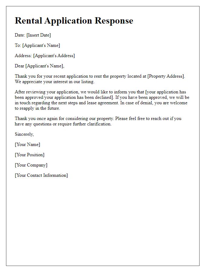 Letter template of rental application response prompt