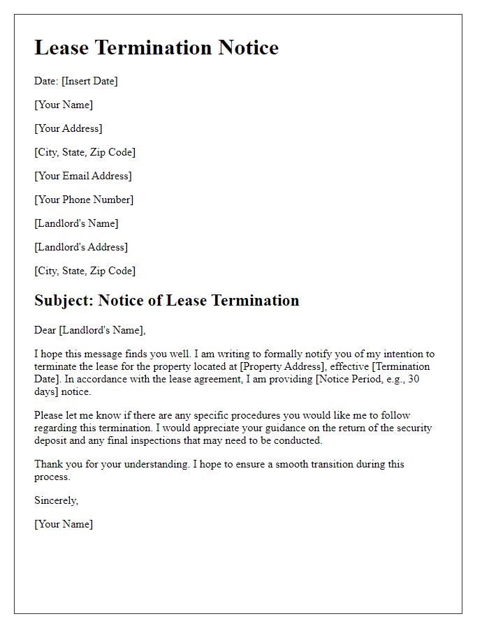 Letter template of rental application related to lease termination notice