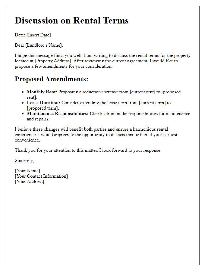 Letter template of discussion on rental terms