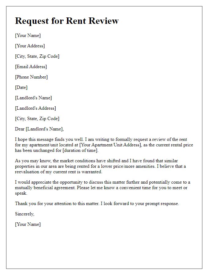 Letter template of request for rent review