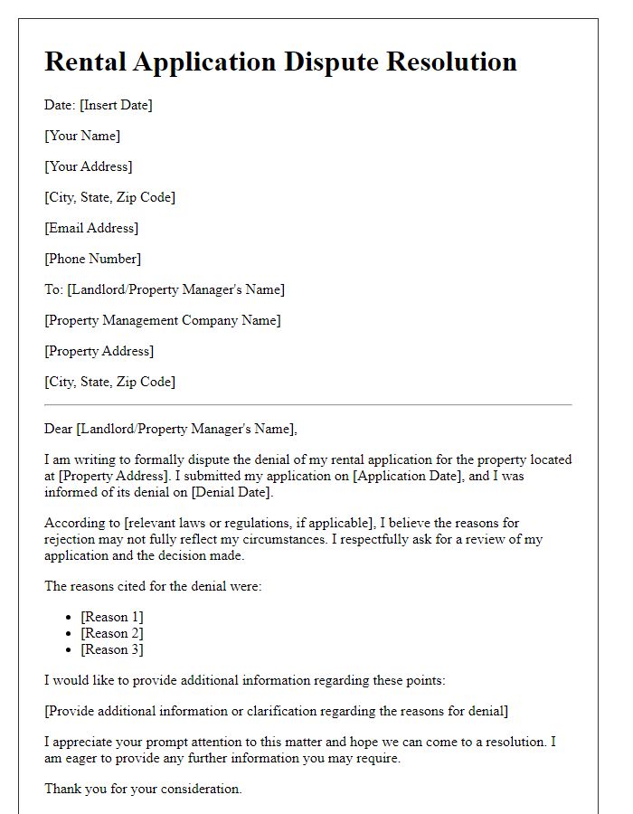 Letter template of rental application dispute resolution for denied application