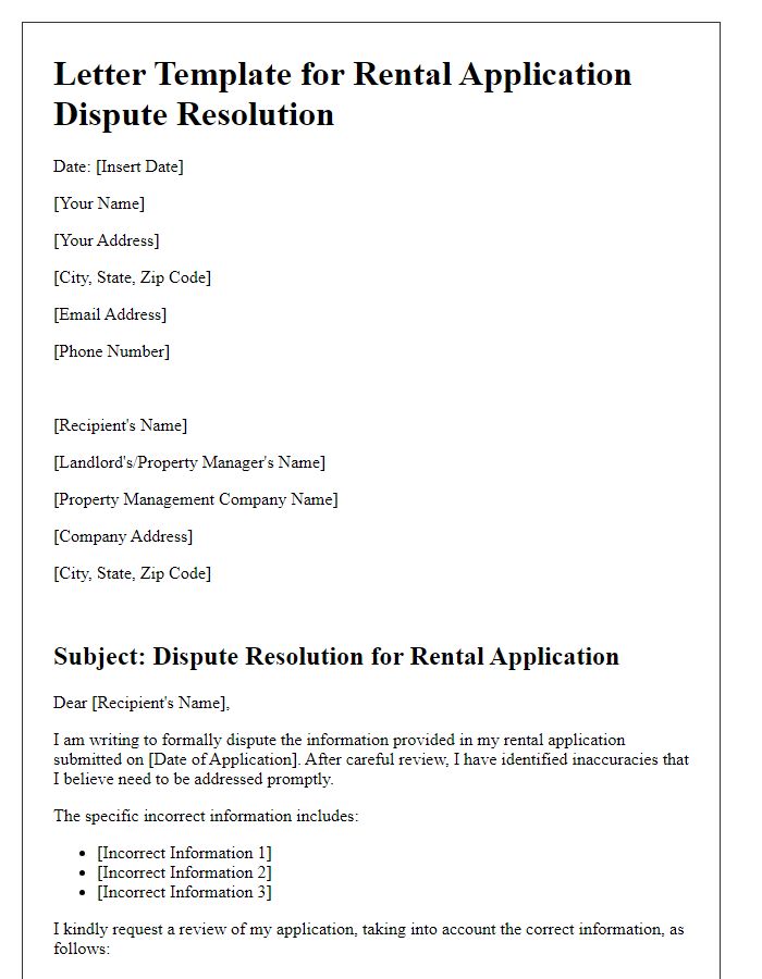 Letter template of rental application dispute resolution for incorrect information