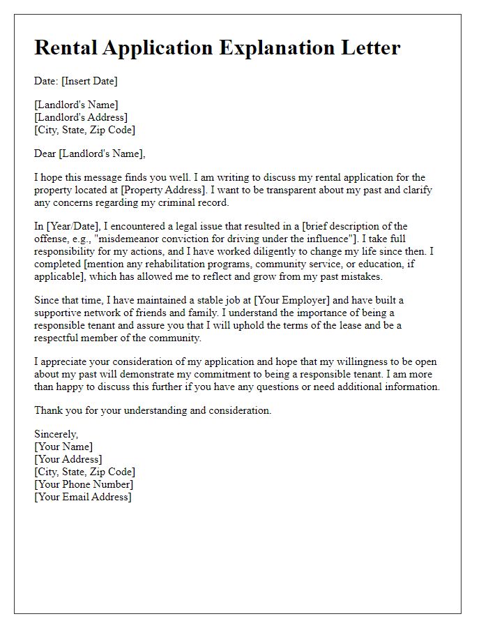 Letter template of rental application explaining past criminal record.