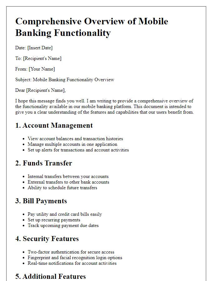 Letter template of comprehensive mobile banking functionality overview