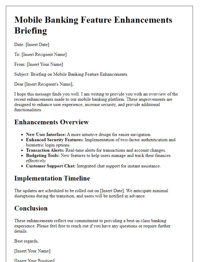 Letter template of mobile banking feature enhancements briefing