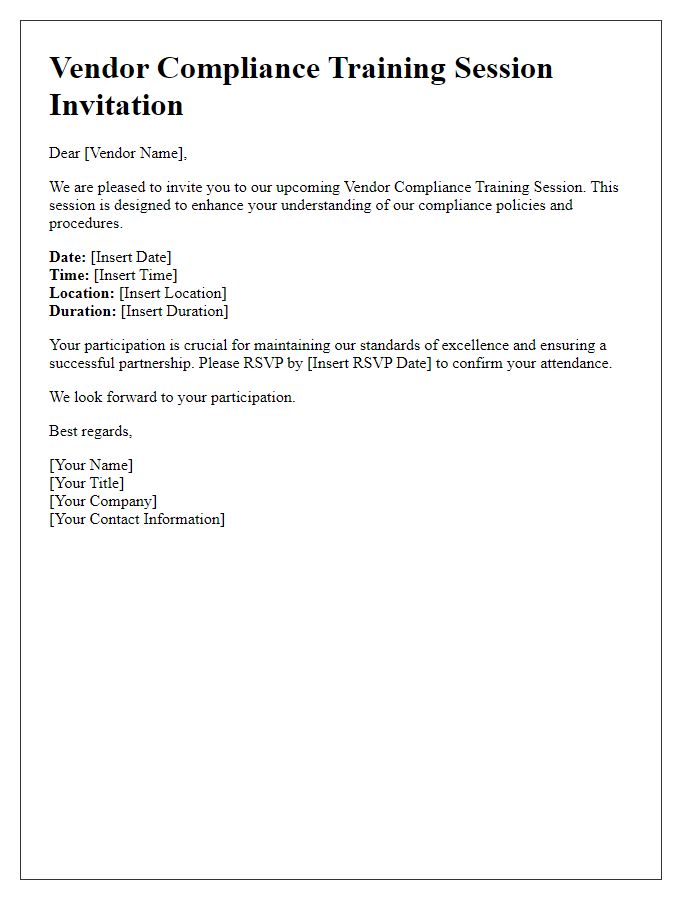 Letter template of vendor compliance training session invitation