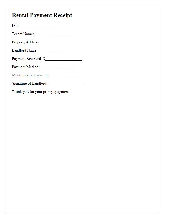 Letter template of rental application for receipt of rent payment.