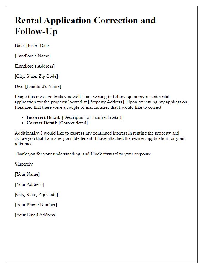 Letter template of rental application correction and follow-up