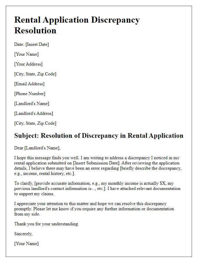 Letter template of rental application discrepancy resolution