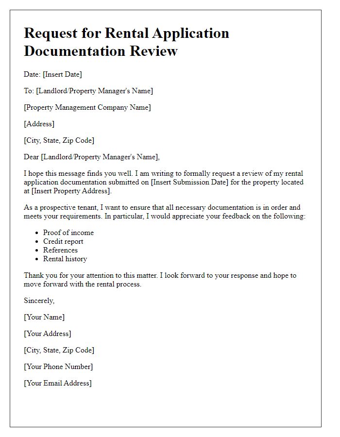 Letter template of request for rental application documentation review