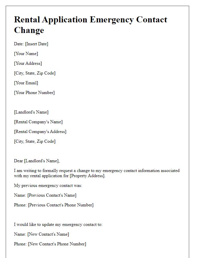 Letter template of rental application emergency contact change