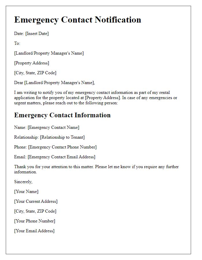 Letter template of rental application emergency contact notification