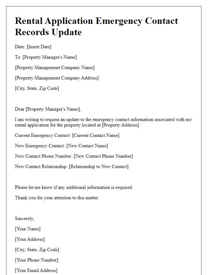 Letter template of rental application emergency contact records update