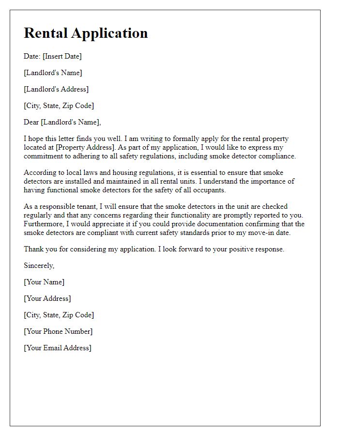 Letter template of rental application addressing smoke detector compliance