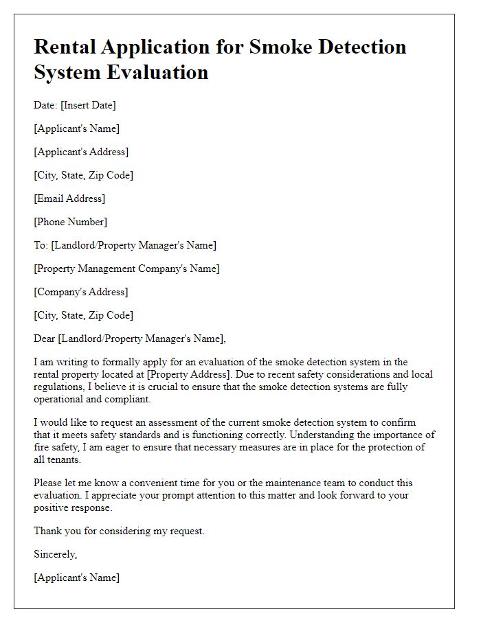 Letter template of rental application for smoke detection system evaluation