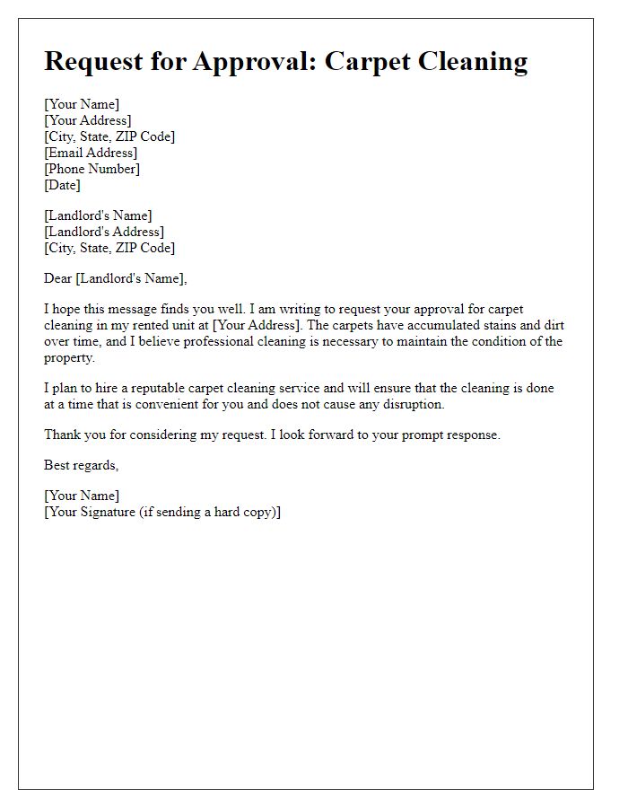 Letter template of landlord approval request for carpet cleaning in tenancy