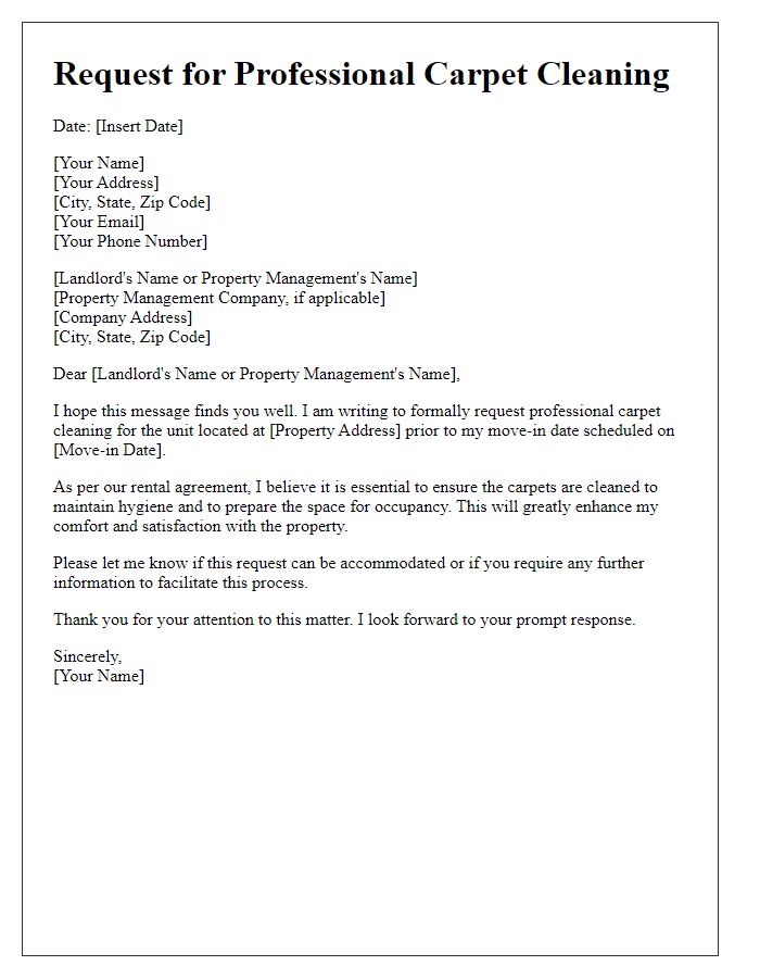 Letter template of request for professional carpet cleaning before move-in