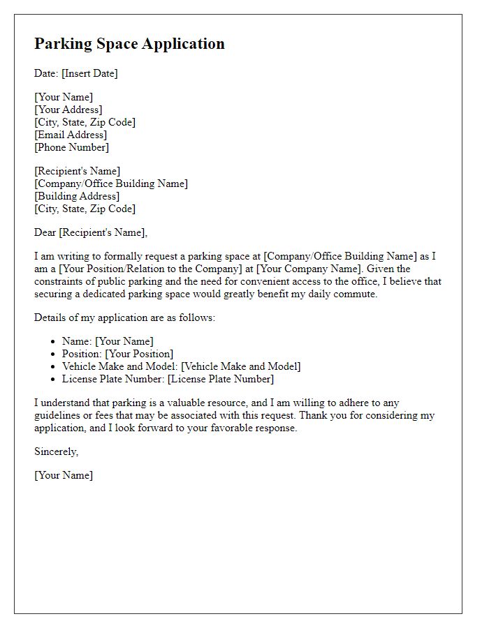 Letter template of parking space application for office building