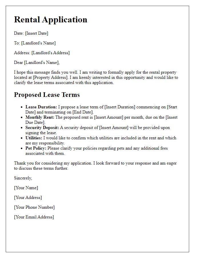 Letter template of rental application for detailed lease term explanation.