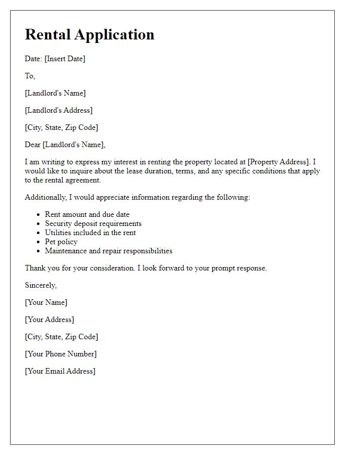 Letter template of rental application to understand lease duration and terms.