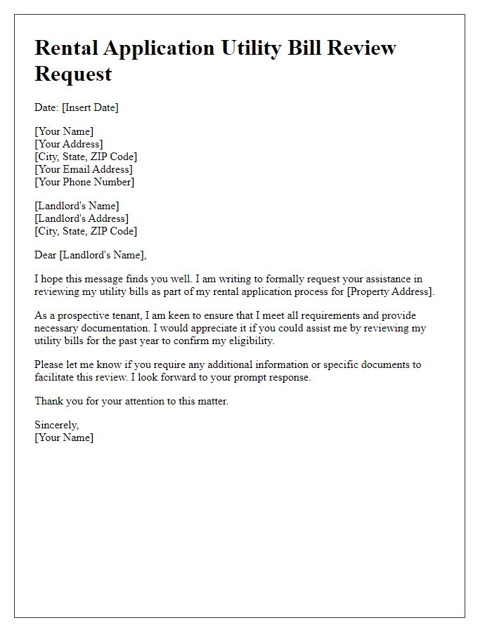 Letter template of rental application request for utility bill review