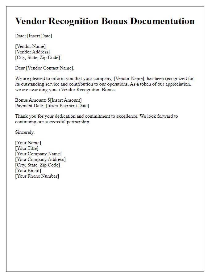 Letter template of vendor recognition bonus documentation
