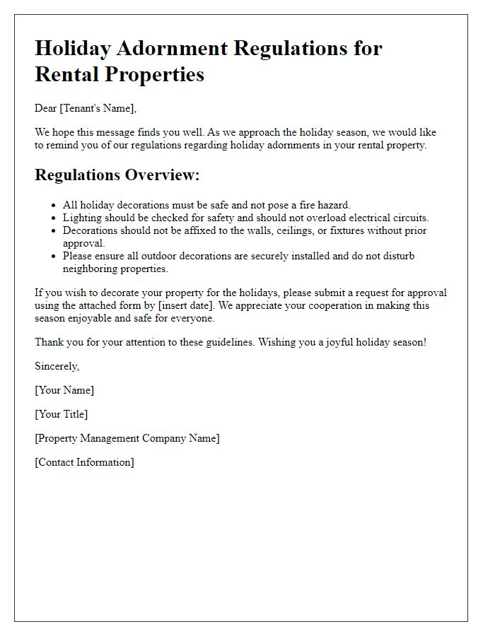 Letter template of holiday adornment regulations for rental request