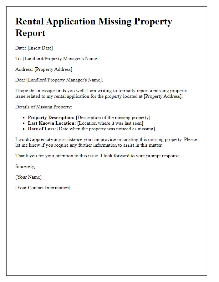 Letter template of Rental Application Missing Property Report