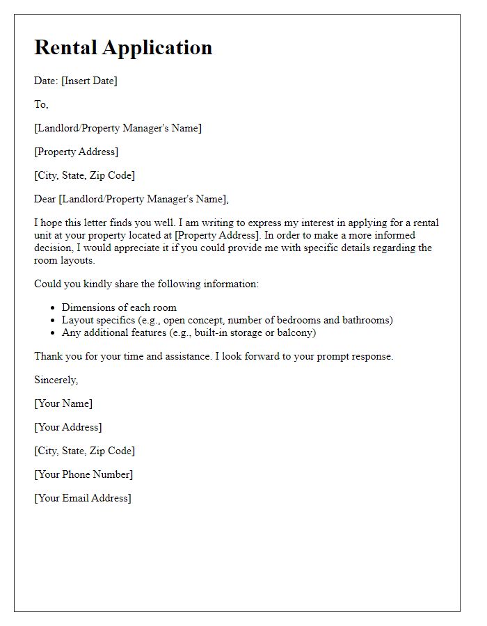 Letter template of rental application for specifics on room layouts.