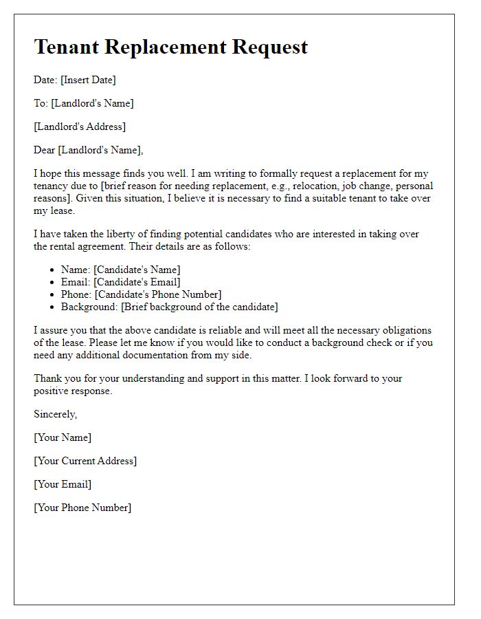 Letter template of rental application for tenant replacement request