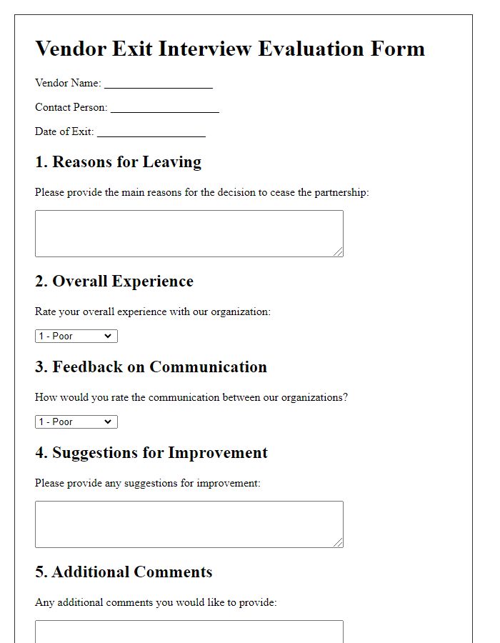 Letter template of vendor exit interview evaluation form