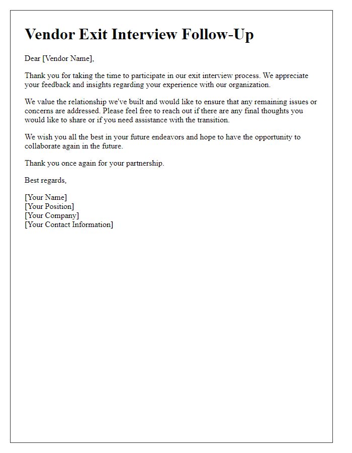 Letter template of vendor exit interview follow-up