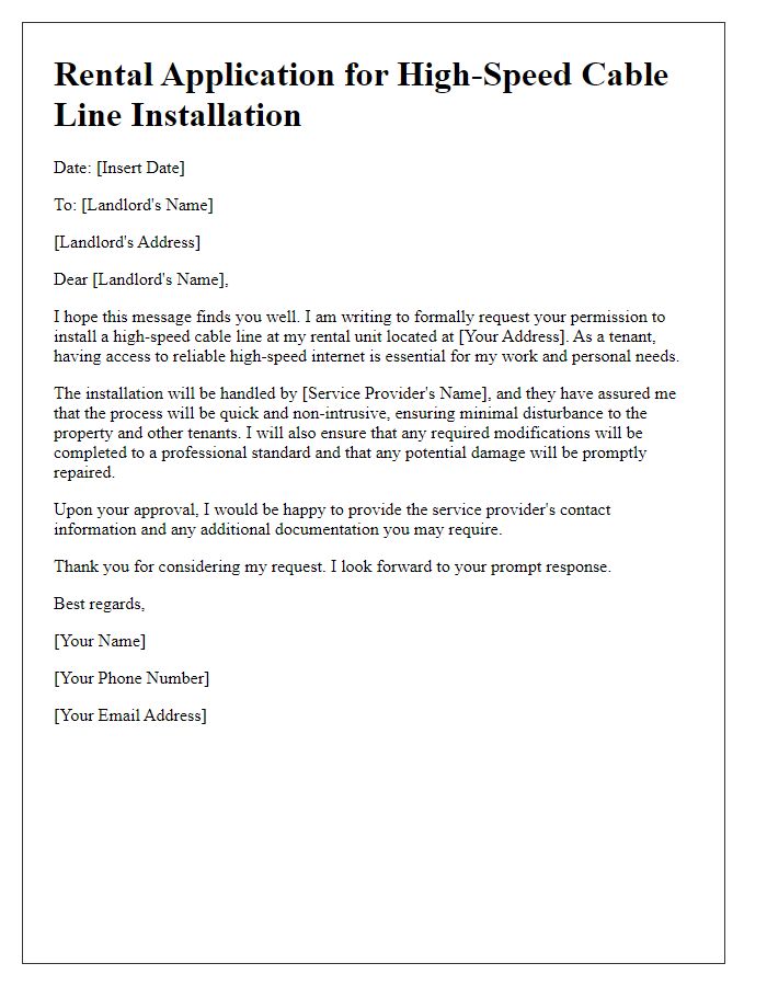 Letter template of rental application for high-speed cable line installation