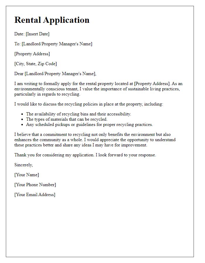 Letter template of rental application to discuss recycling practices